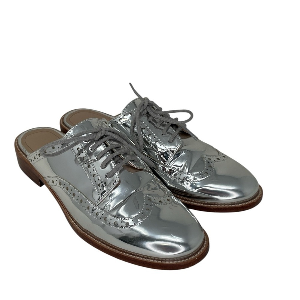 Banana Republic Mules Silver Wingtip Oxford Women's Shoes Size 6.5
